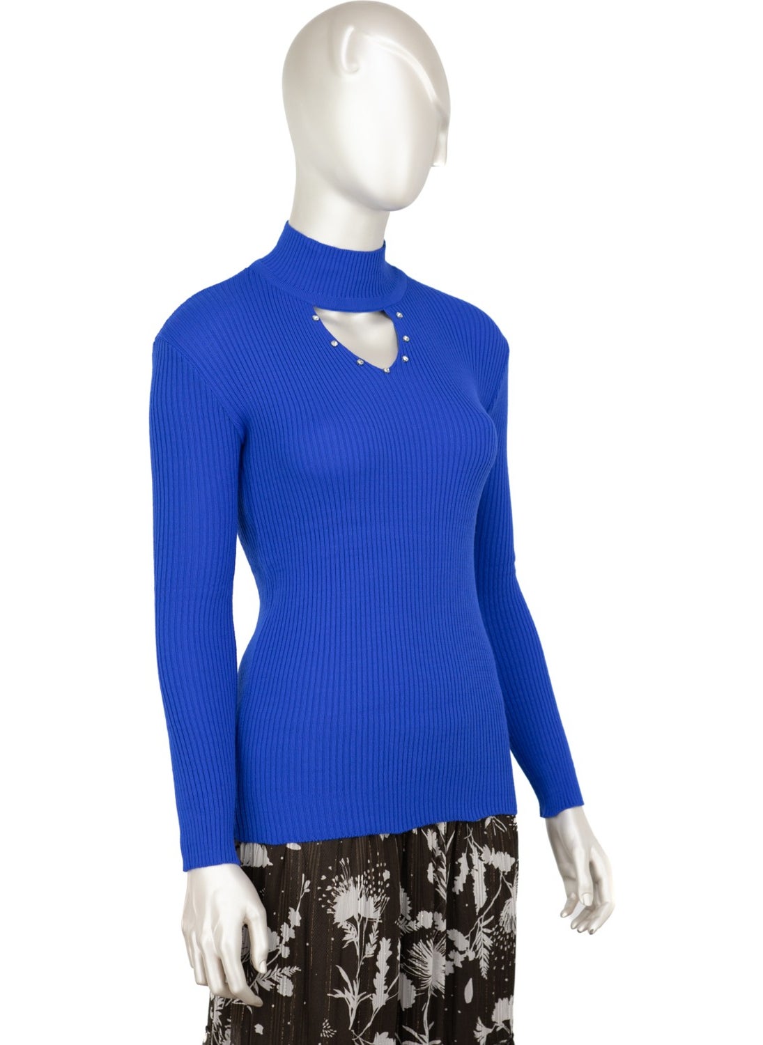 Women's Half Collar and Stone Long Sleeve Knitted Knitwear Sweater