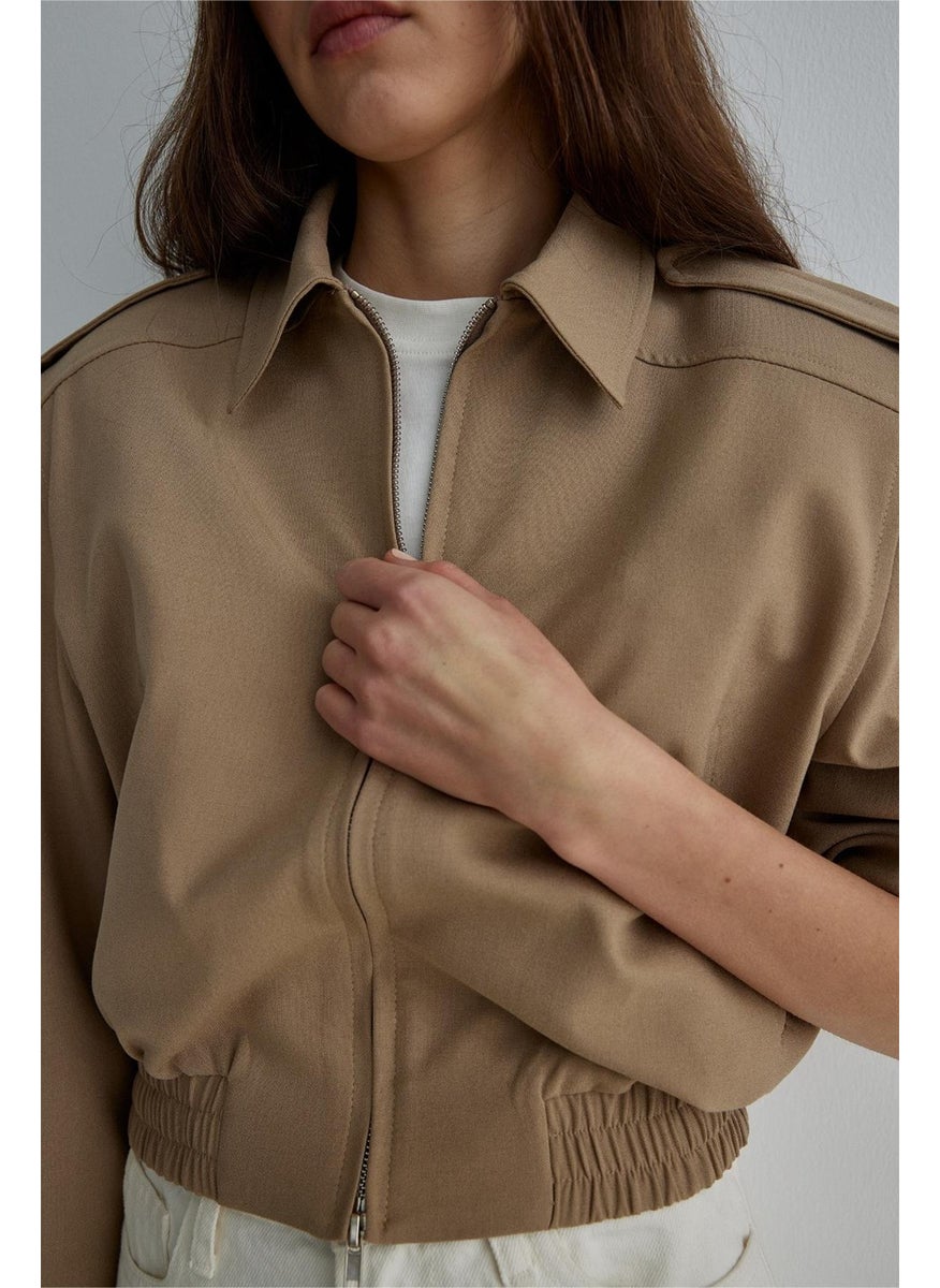 Saud Collection Camel Copper Crop Bomber Jacket