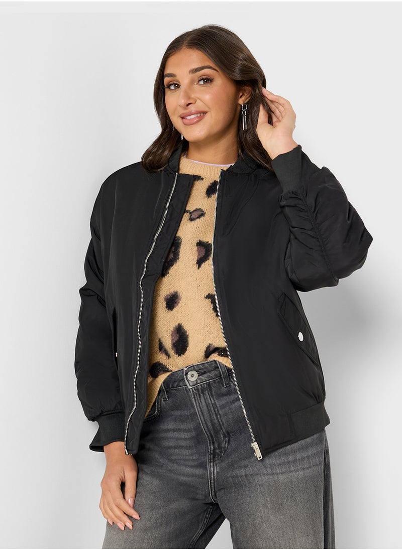 Satin Zip Up Bomber Jacket