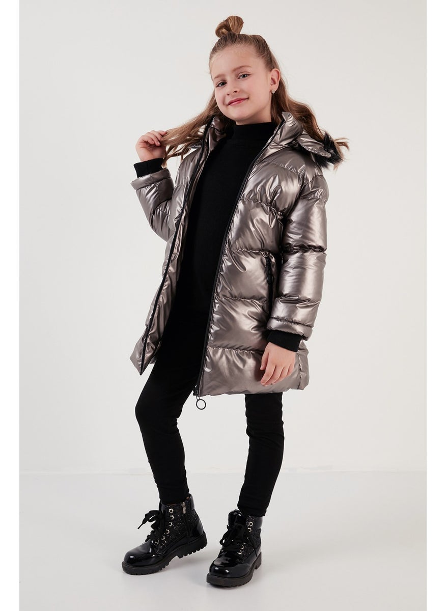 Plush Lined Faux Fur Collar Removable Hooded Winter Coat Girls' Coat 5761908