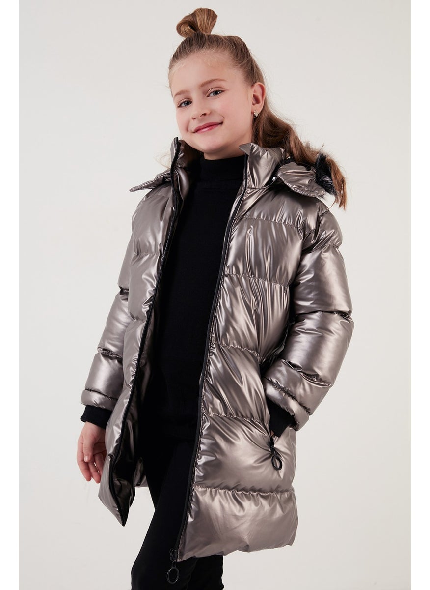 Plush Lined Faux Fur Collar Removable Hooded Winter Coat Girls' Coat 5761908