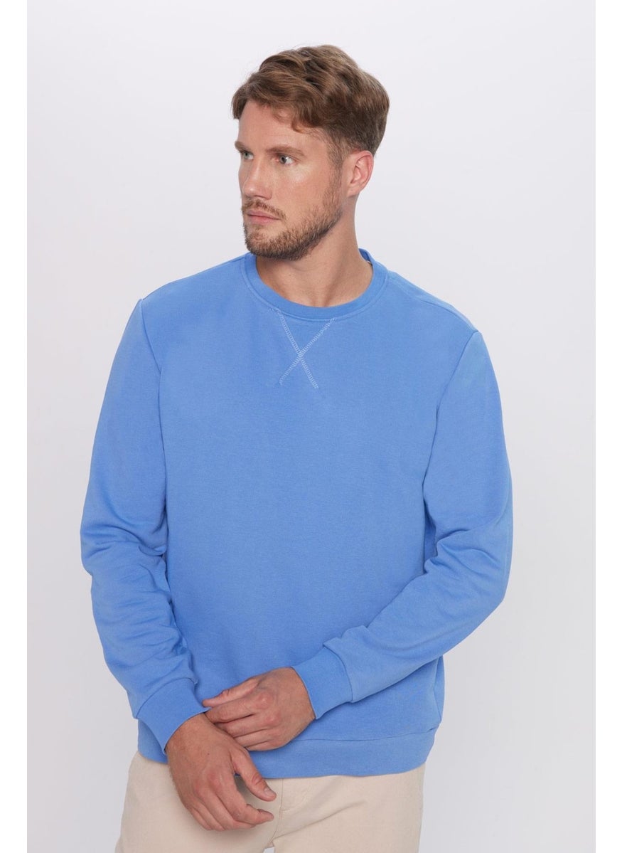 Relax Fit Comfortable Cut Cotton Basic Indigo Color Crew Neck Sweatshirt