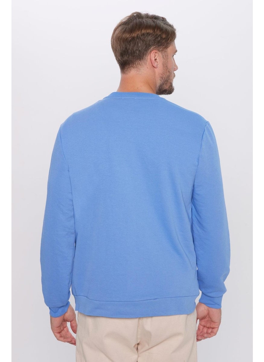 Relax Fit Comfortable Cut Cotton Basic Indigo Color Crew Neck Sweatshirt