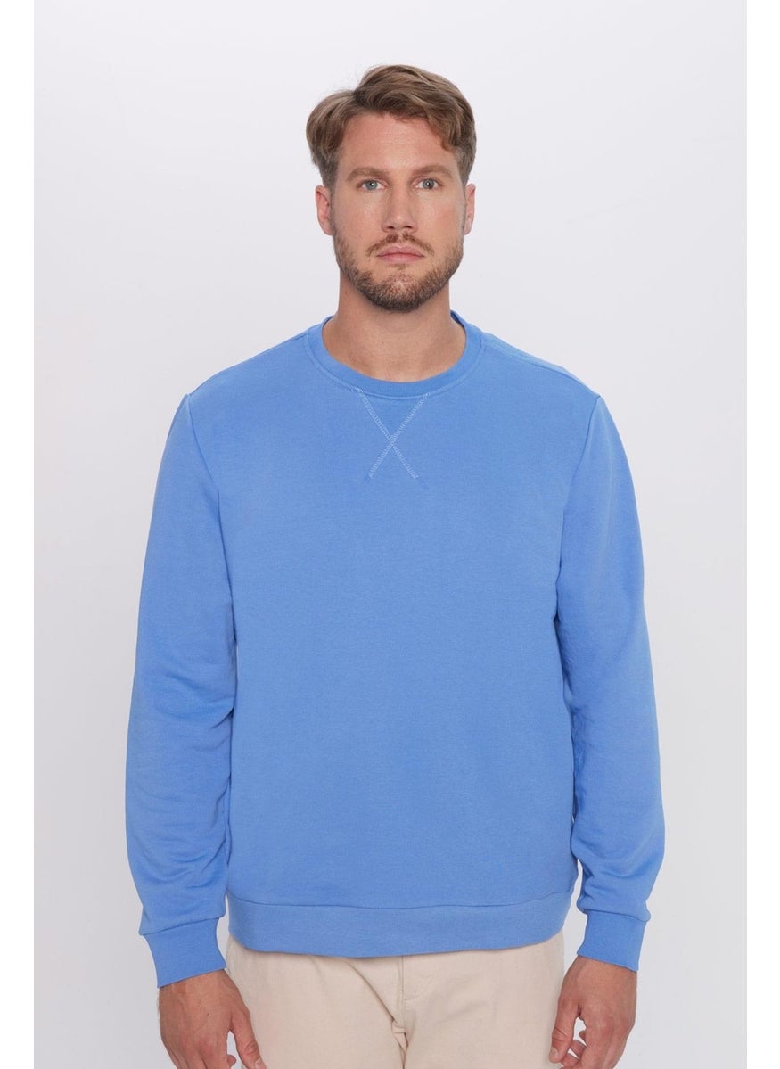 Relax Fit Comfortable Cut Cotton Basic Indigo Color Crew Neck Sweatshirt