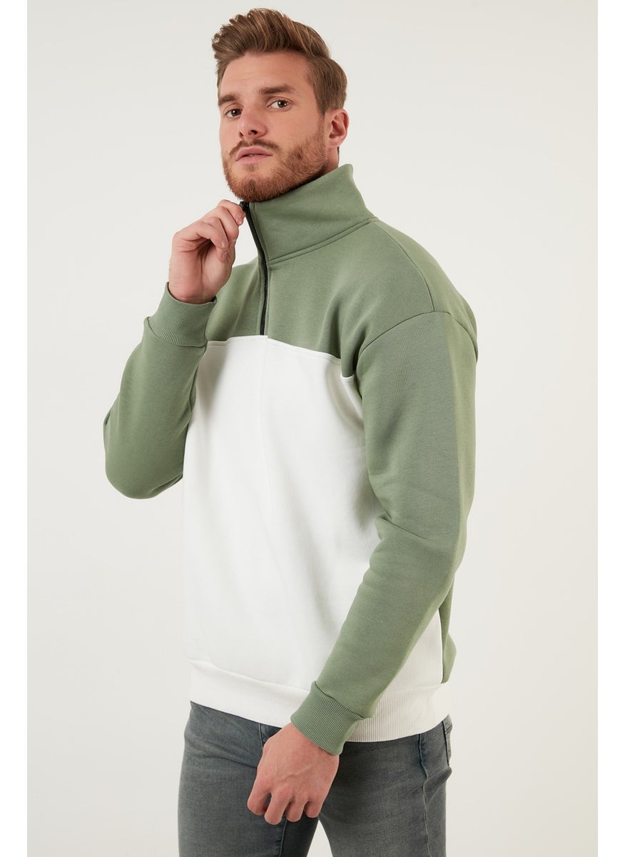 Regular Fit Zippered Stand-Up Collar with Furry Soft Raised Winter Sweat Men's Sweat 5905343