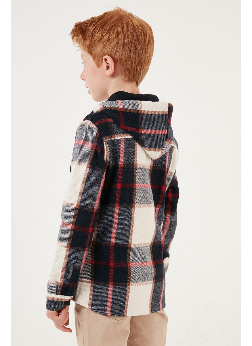 Hooded Pocketed Plaid Lumberjack Shirt Boy's Shirt CF24W81782