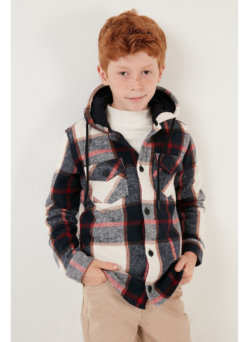 Hooded Pocketed Plaid Lumberjack Shirt Boy's Shirt CF24W81782