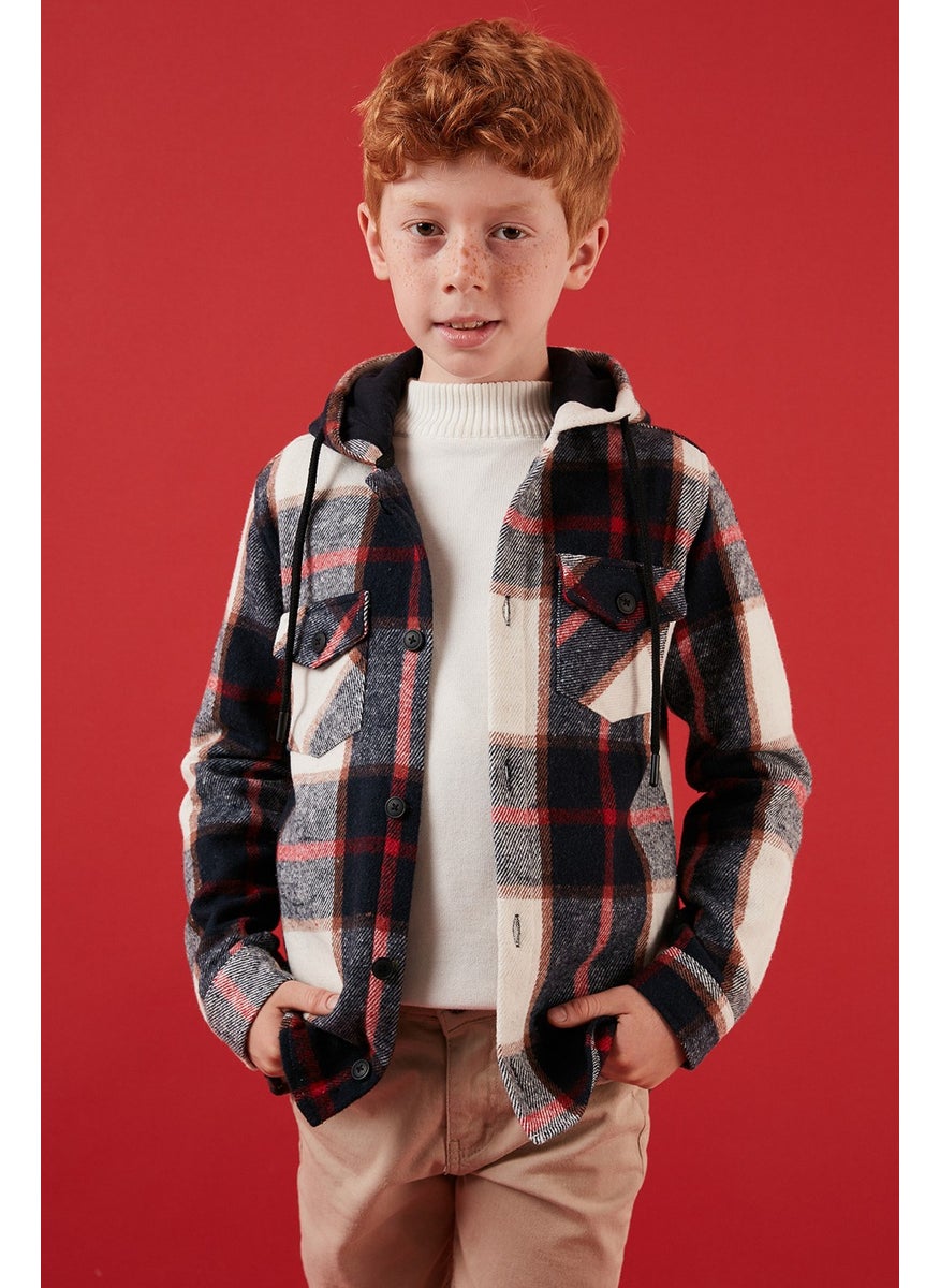 Hooded Pocketed Plaid Lumberjack Shirt Boy's Shirt CF24W81782