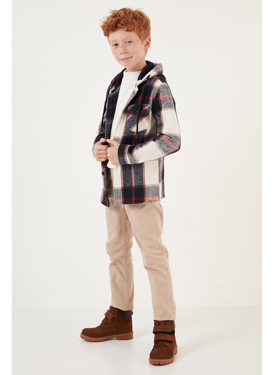 Hooded Pocketed Plaid Lumberjack Shirt Boy's Shirt CF24W81782