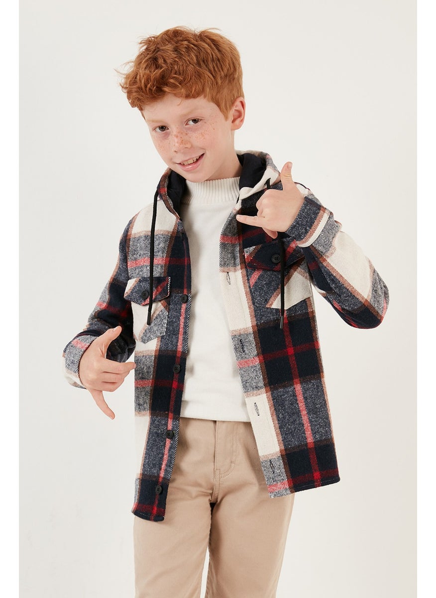 Hooded Pocketed Plaid Lumberjack Shirt Boy's Shirt CF24W81782