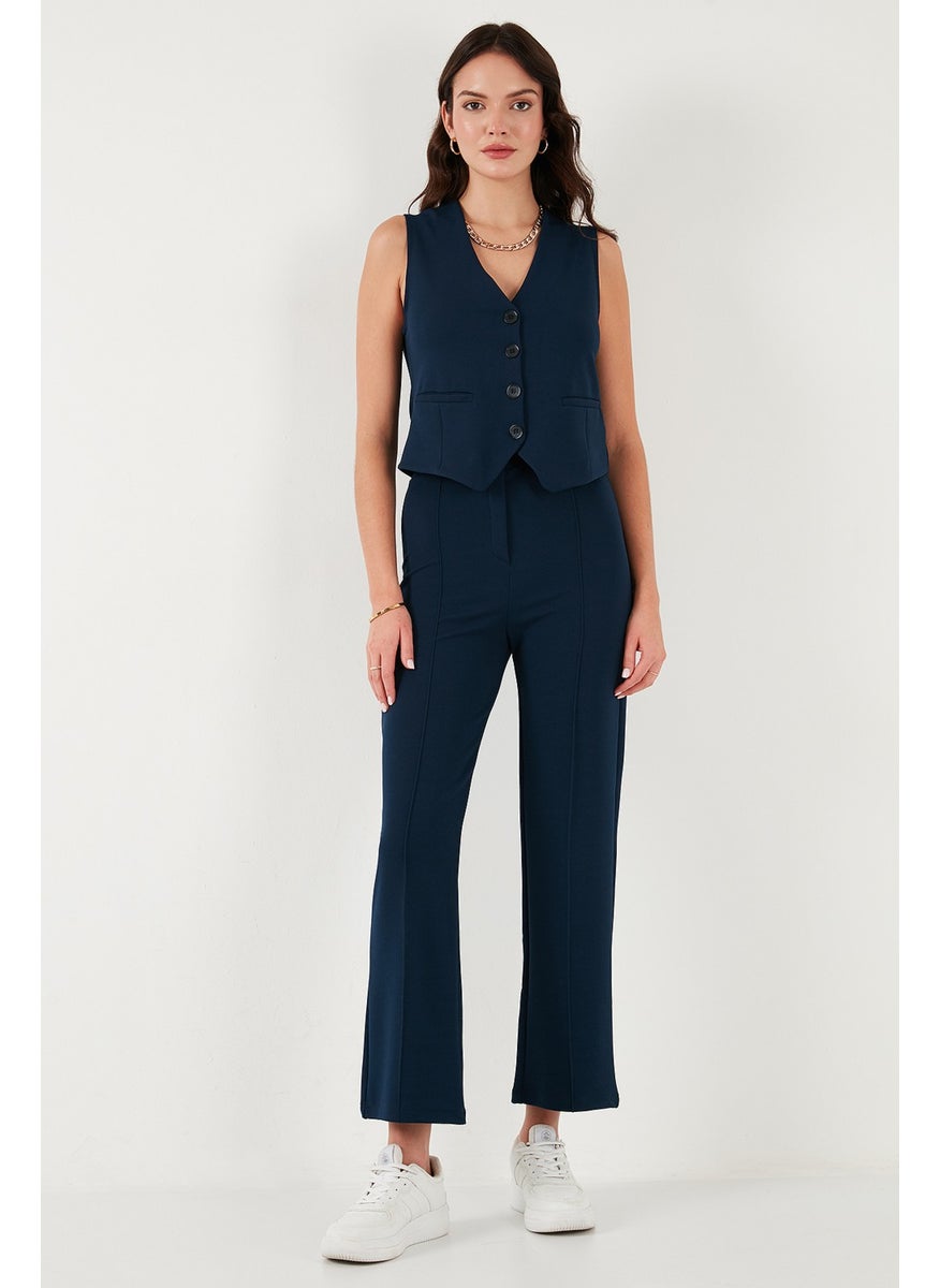Stretch Fitted Fit V Neck Buttoned Vest Women's Vest 5865971