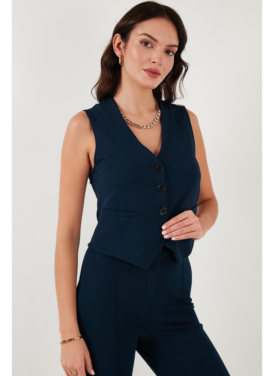 Stretch Fitted Fit V Neck Buttoned Vest Women's Vest 5865971