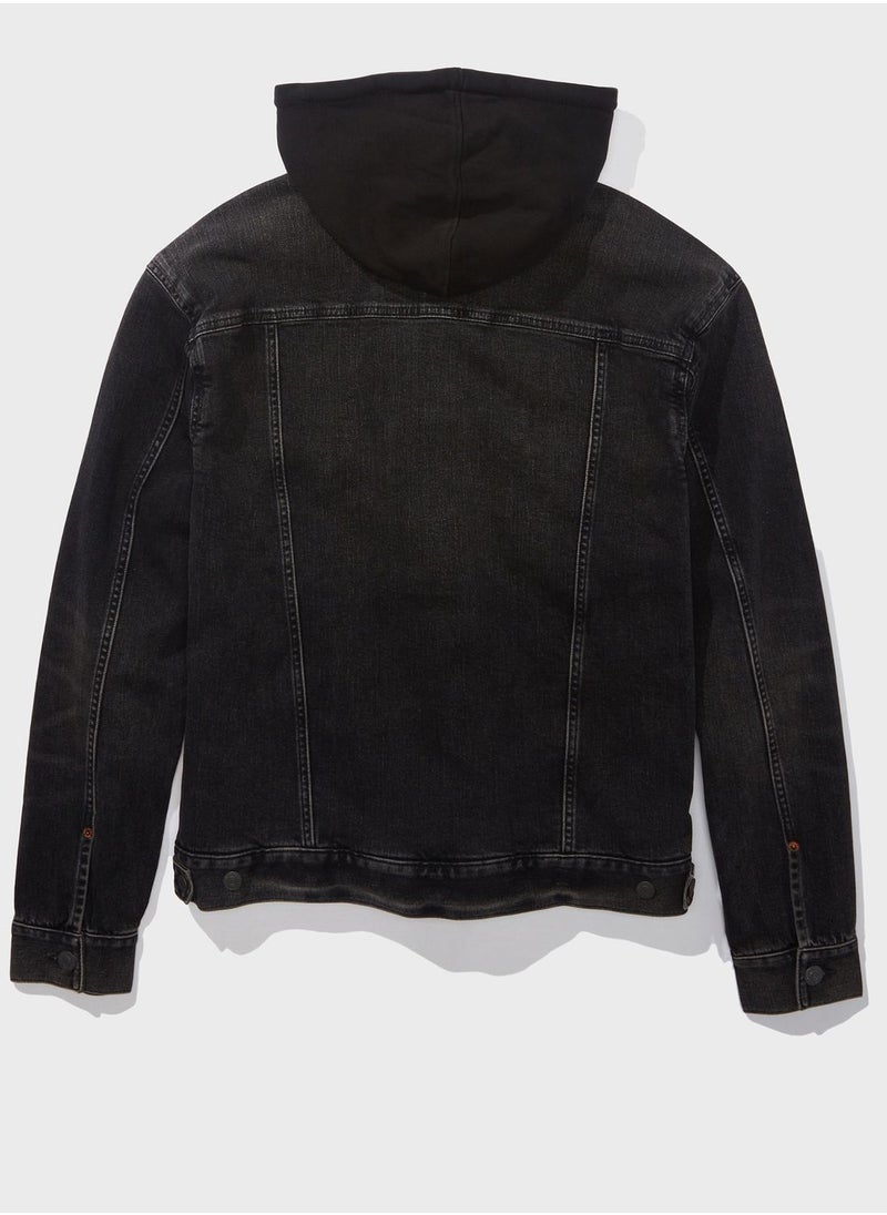 Mid Wash Hooded Denim Jacket