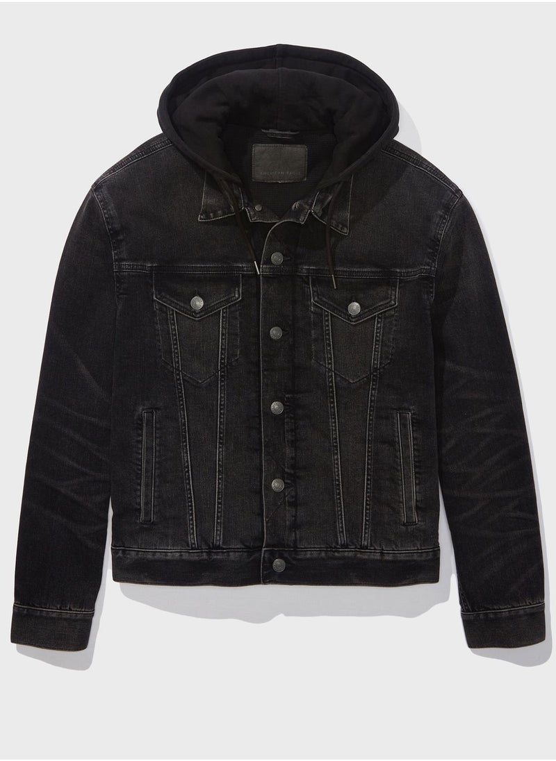 Mid Wash Hooded Denim Jacket