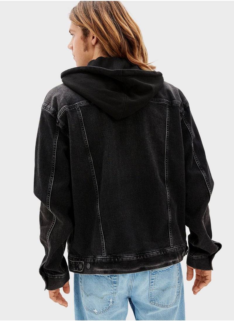 Mid Wash Hooded Denim Jacket