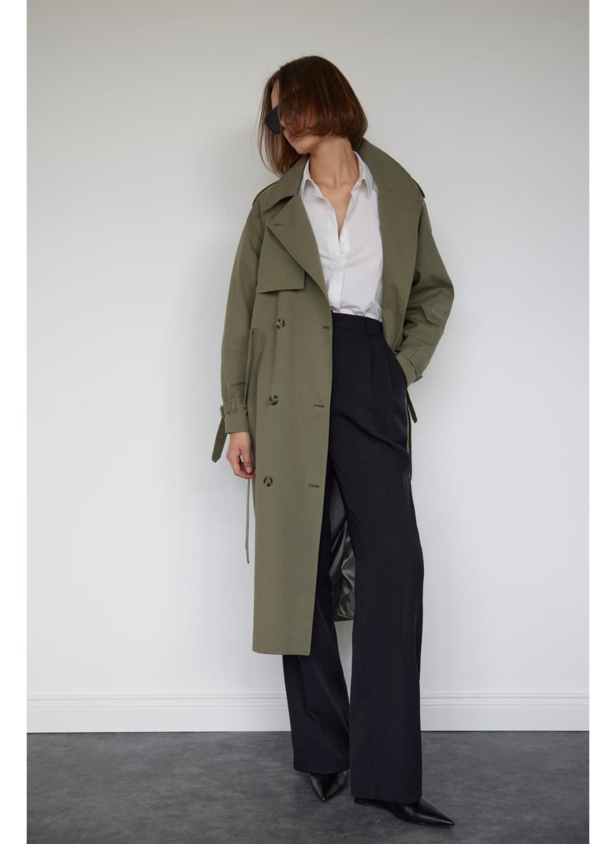 Saud Collection Khaki Classic Belted Trench Coat