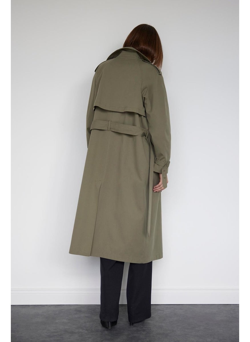 Saud Collection Khaki Classic Belted Trench Coat