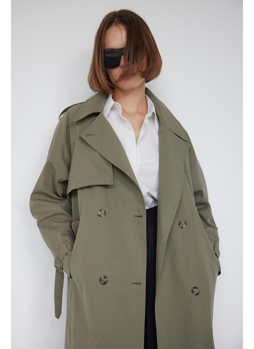 Saud Collection Khaki Classic Belted Trench Coat