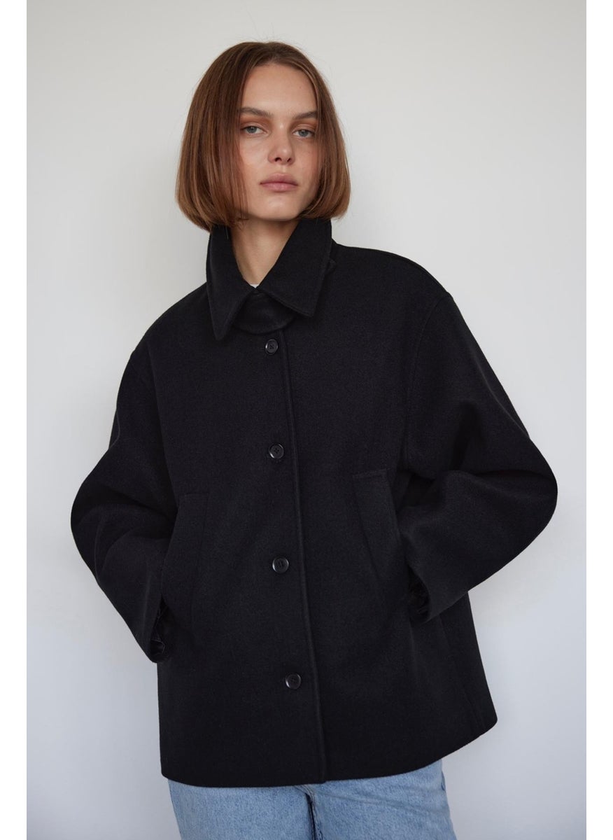 Black Jayden Mini Cashmere Coat