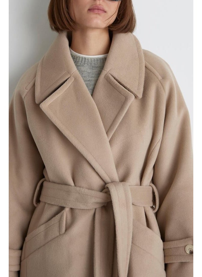 Saud Collection Beige Wide Collar Cashmere Coat