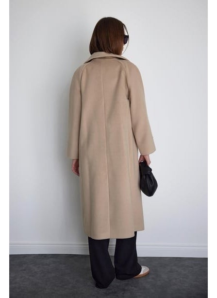 Saud Collection Beige Wide Collar Cashmere Coat