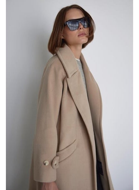 Saud Collection Beige Wide Collar Cashmere Coat