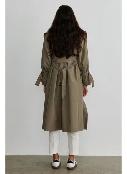 Saud Collection Khaki Metal Buckle Oversize Trench Coat