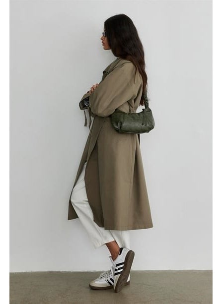 Saud Collection Khaki Metal Buckle Oversize Trench Coat