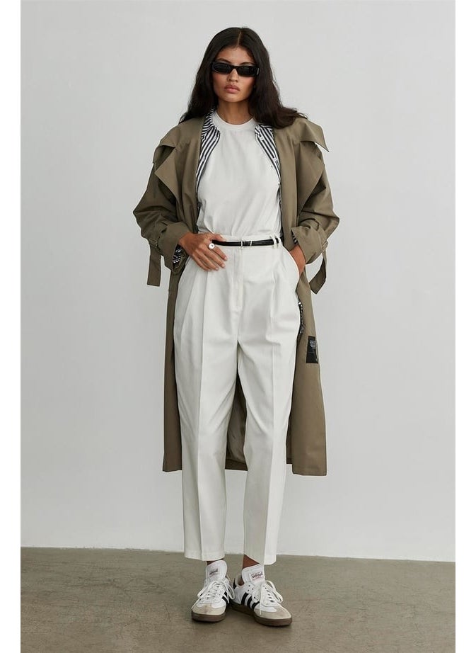 Saud Collection Khaki Metal Buckle Oversize Trench Coat