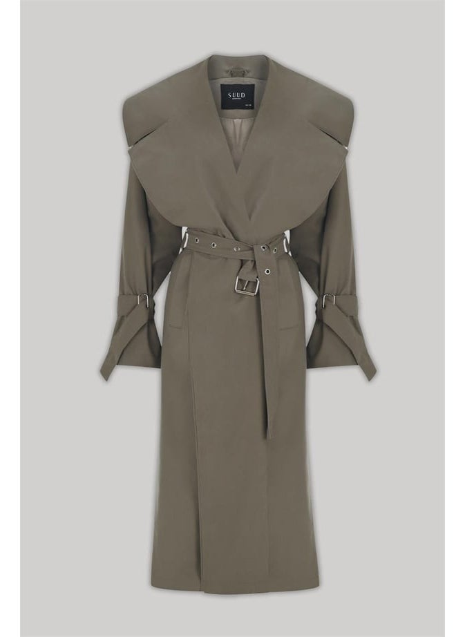 Saud Collection Khaki Metal Buckle Oversize Trench Coat