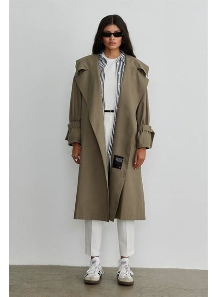 Saud Collection Khaki Metal Buckle Oversize Trench Coat