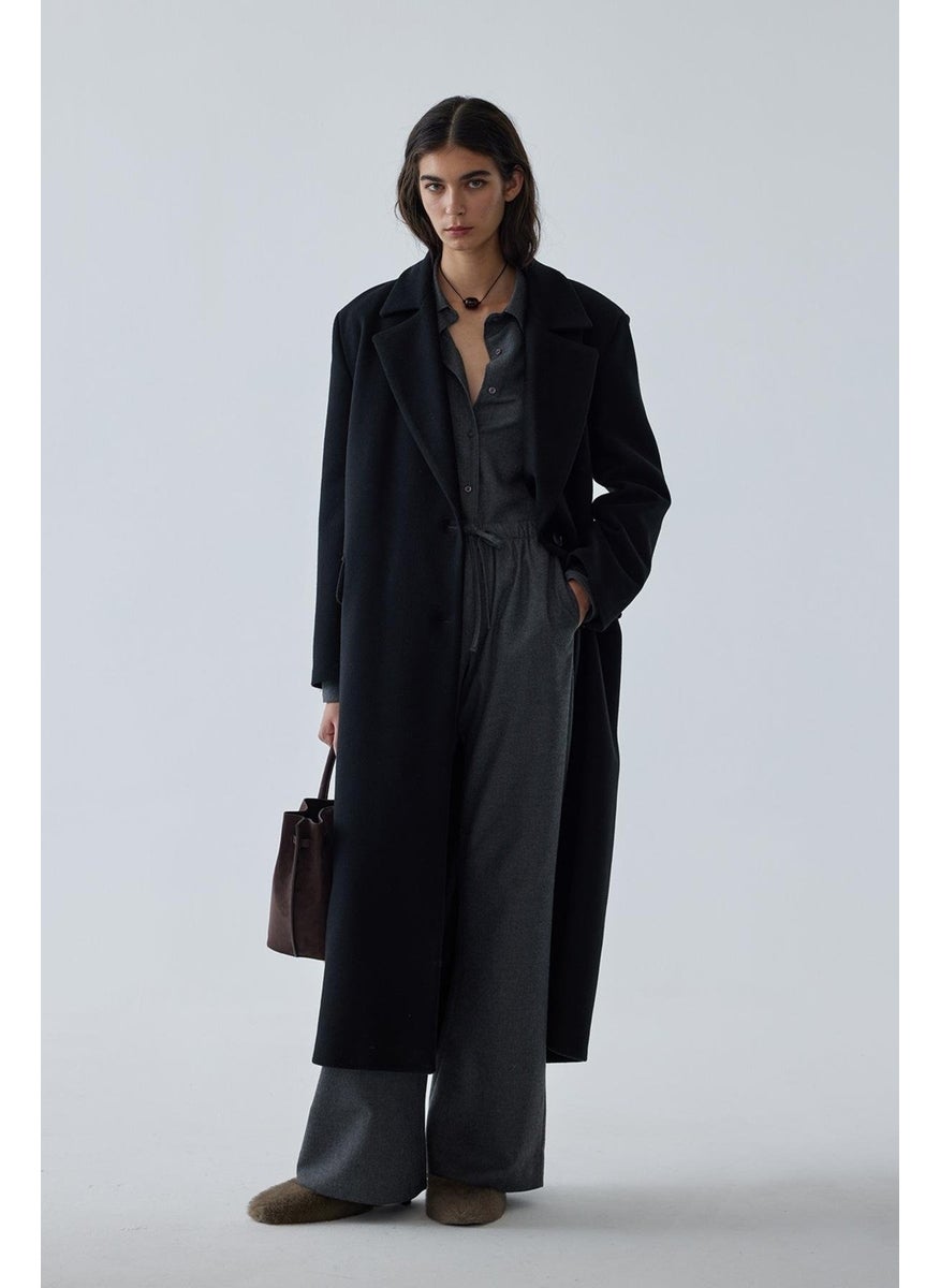 Black Ari Double Breasted Maxi Cashmere Coat