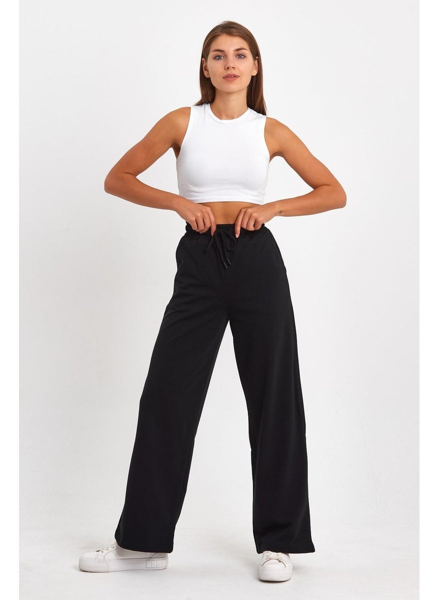 Women's Seasonal Casual Wide Leg Side Pocket Black Sweatpants