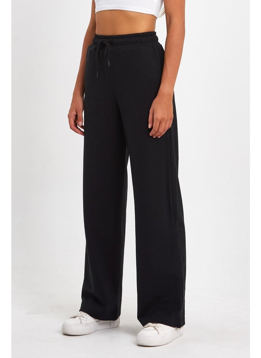 Women's Seasonal Casual Wide Leg Side Pocket Black Sweatpants