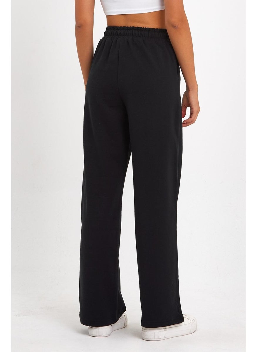 Women's Seasonal Casual Wide Leg Side Pocket Black Sweatpants