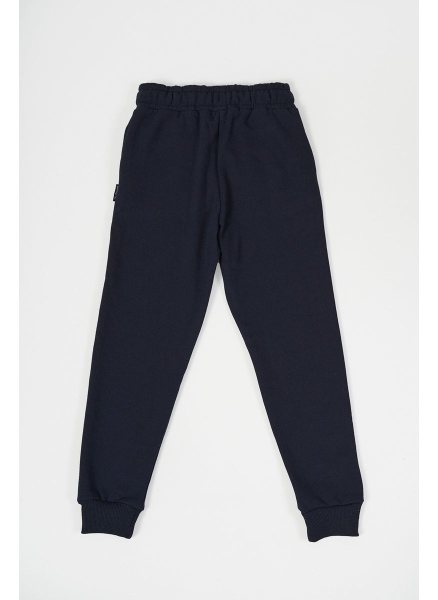 Metallic Navy Blue Thick Cotton Elastic Waist and Leg Pocket 5-6-7-8-9-10-11-12 Years Old Boy Tracksuit Bottoms