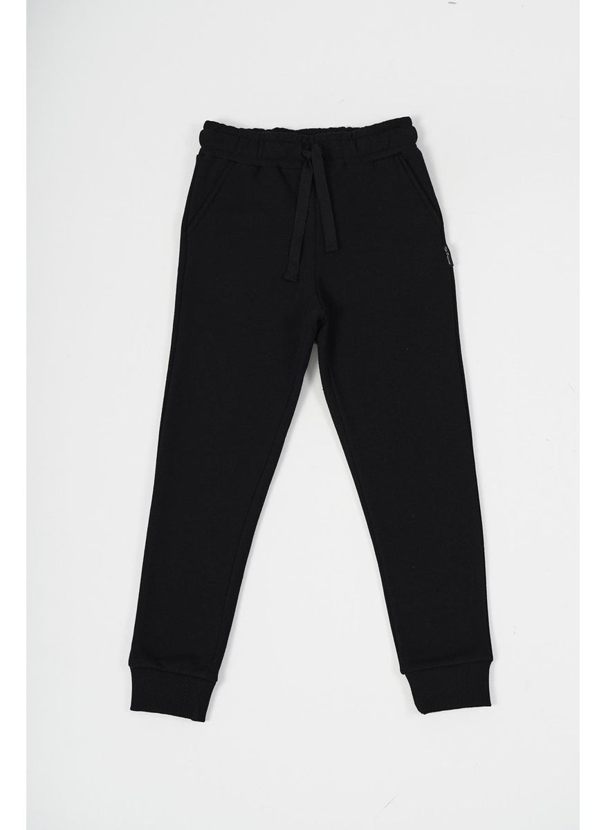 Metalic Black Thick Cotton Elastic Waist and Leg Pocket 5-6-7-8-9-10-11-12 Years Old Boy Tracksuit Bottoms