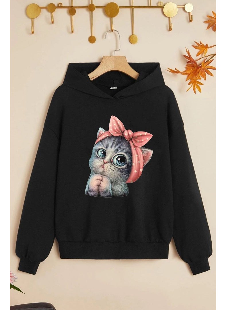 Childrens Cute Cat Printed Sweatshirt 3-4 Years Old Black