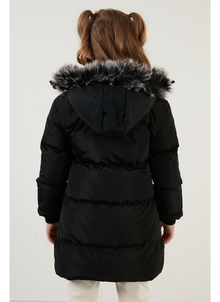 Plush Lined Faux Fur Collar Removable Hooded Winter Coat Girls' Coat 5760072