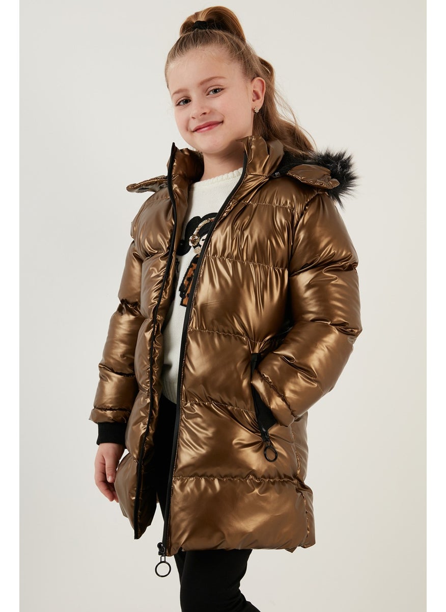 Plush Lined Faux Fur Collar Removable Hooded Winter Coat Girls' Coat 5761908