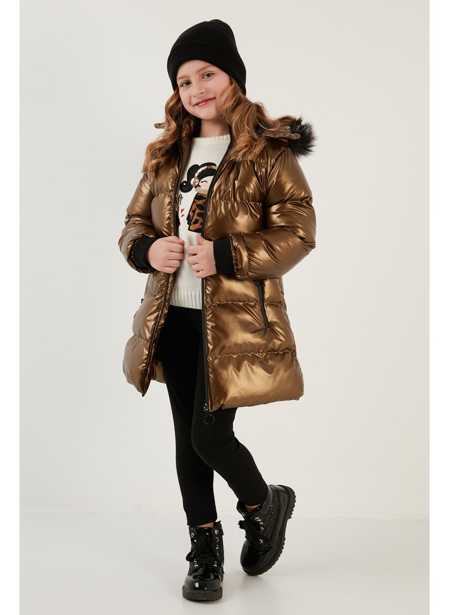 Plush Lined Faux Fur Collar Removable Hooded Winter Coat Girls' Coat 5761908