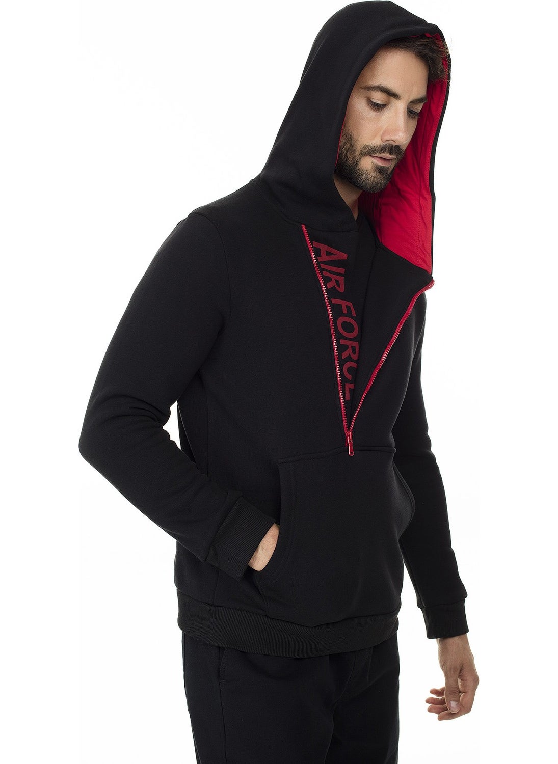 Kangaroo Pocket Zippered Hoodie Collar Slim Men's SWEAT 575707