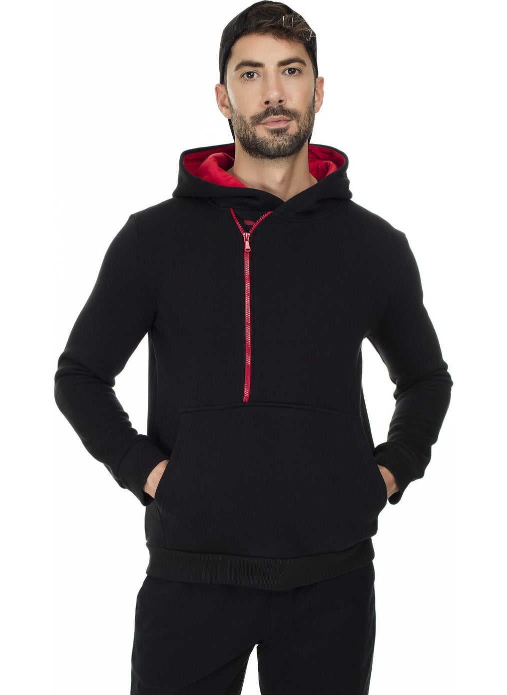 Kangaroo Pocket Zippered Hoodie Collar Slim Men's SWEAT 575707