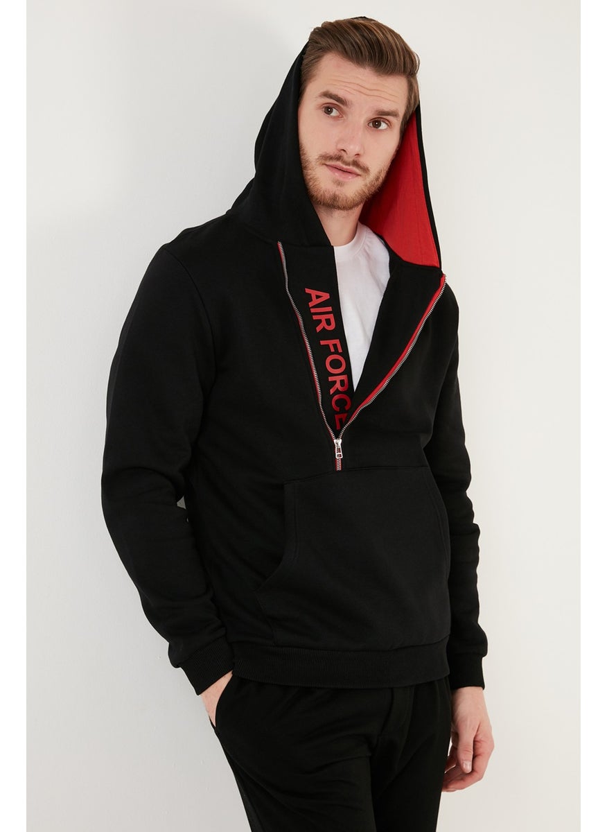 Kangaroo Pocket Zippered Hoodie Collar Slim Men's SWEAT 575707