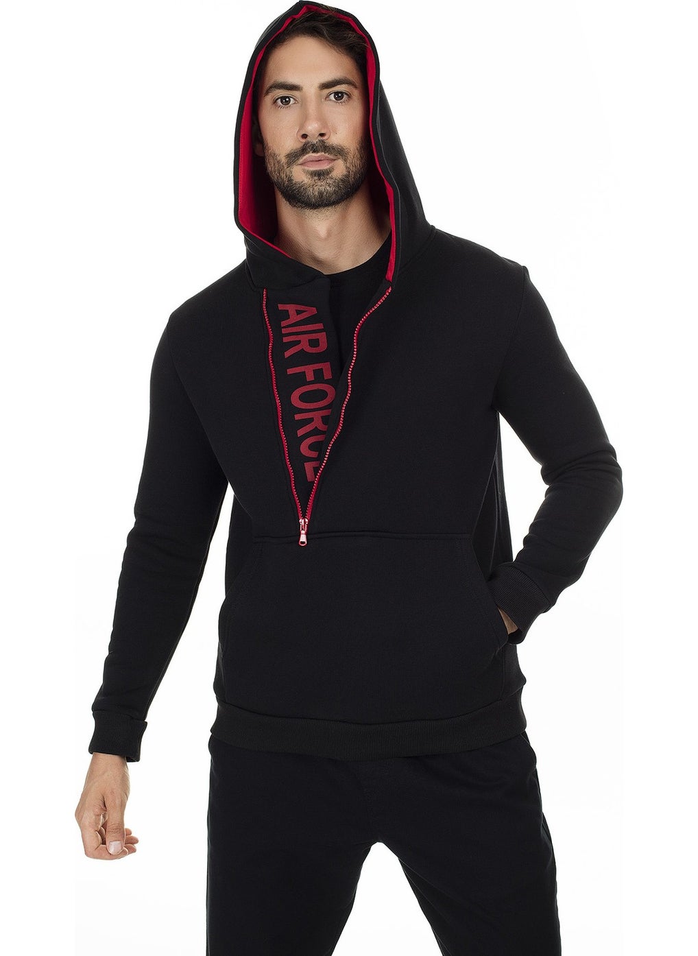 Kangaroo Pocket Zippered Hoodie Collar Slim Men's SWEAT 575707