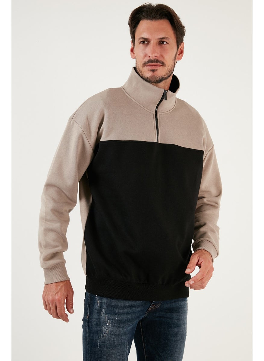 Regular Fit Zippered Stand-Up Collar with Furry Soft Raised Winter Sweat Men's Sweat 5905343