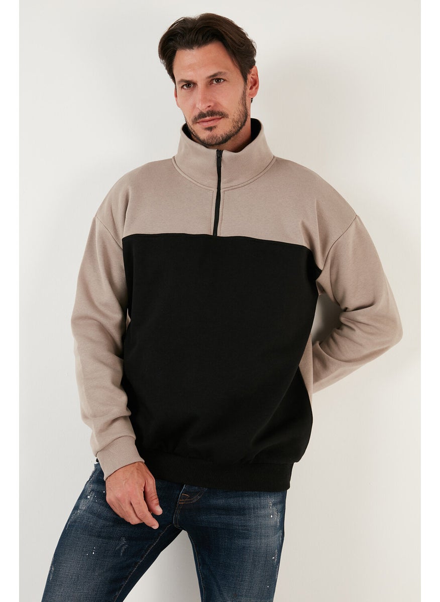 Regular Fit Zippered Stand-Up Collar with Furry Soft Raised Winter Sweat Men's Sweat 5905343