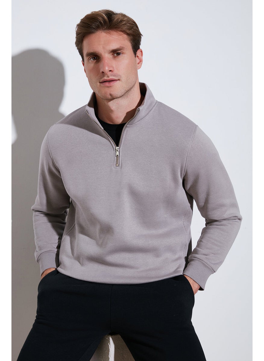 Cotton Regular Fit Half Zipper Stand Collar Sweat Men's Sweat 59052592