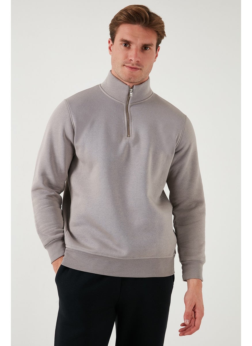 Cotton Regular Fit Half Zipper Stand Collar Sweat Men's Sweat 59052592