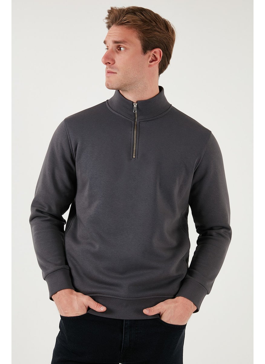 Cotton Regular Fit Half Zipper Stand Collar Sweat Men's Sweat 59052592